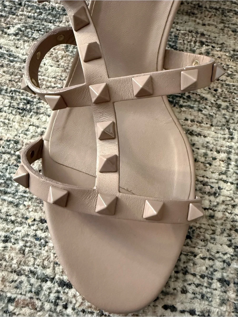 Valentino Garavani Taupe Rockstud Strappy Block Heel Sandals